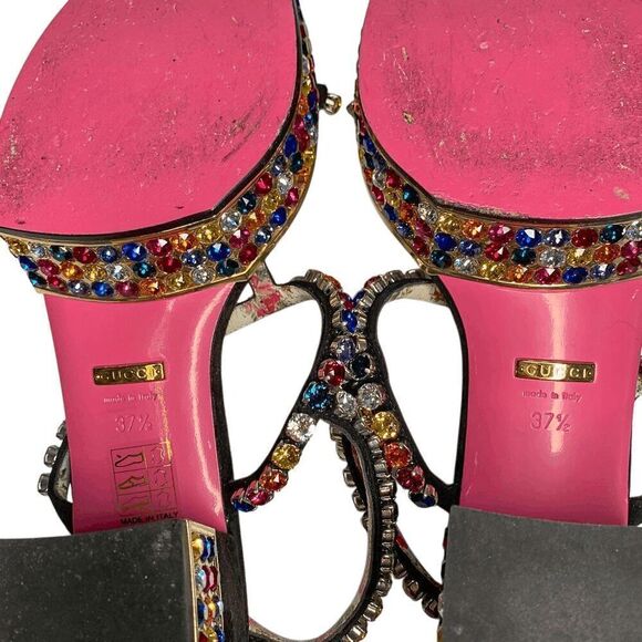 Gucci Mira Crystal Embellished Platform Sandals EU 37.5 US 7.5  Strappy Black - Picture 10 of 11